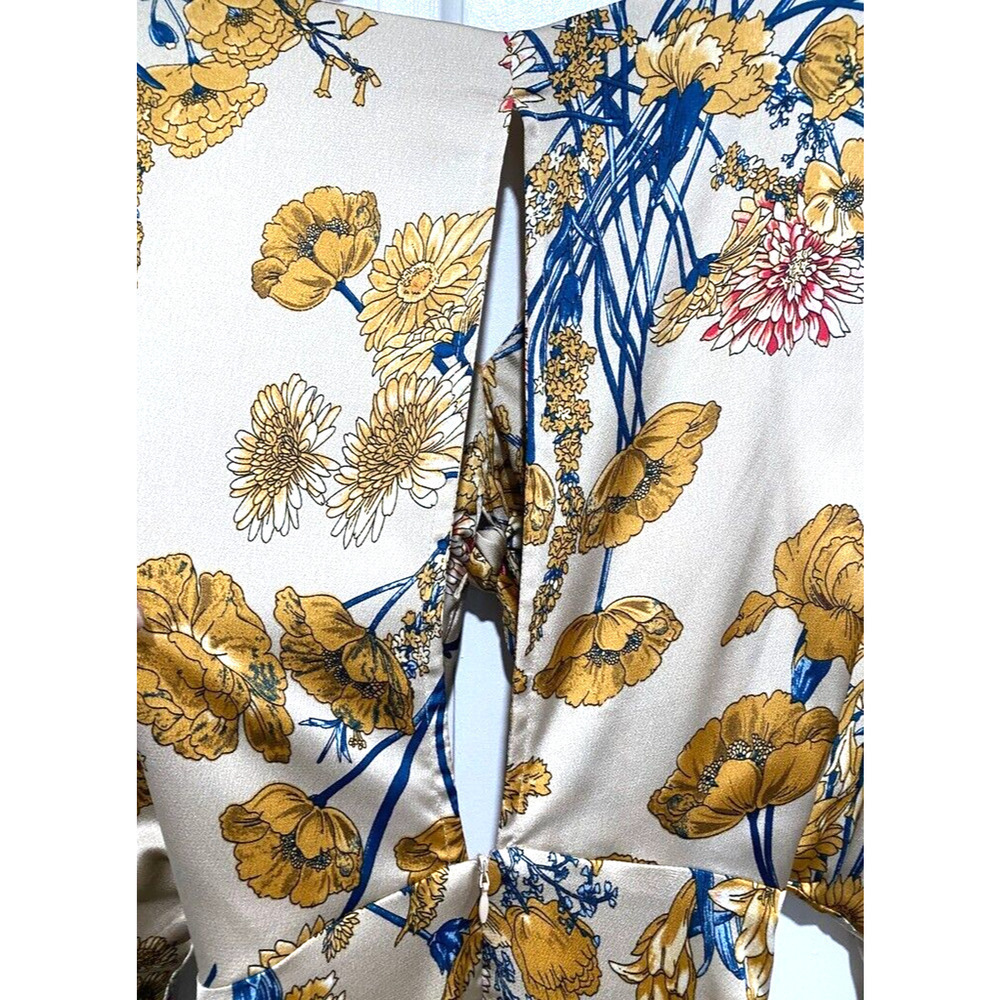 Lena - Georgous Satin Colorful Floral cut out dress midi women's size small - Picture 6 of 8
